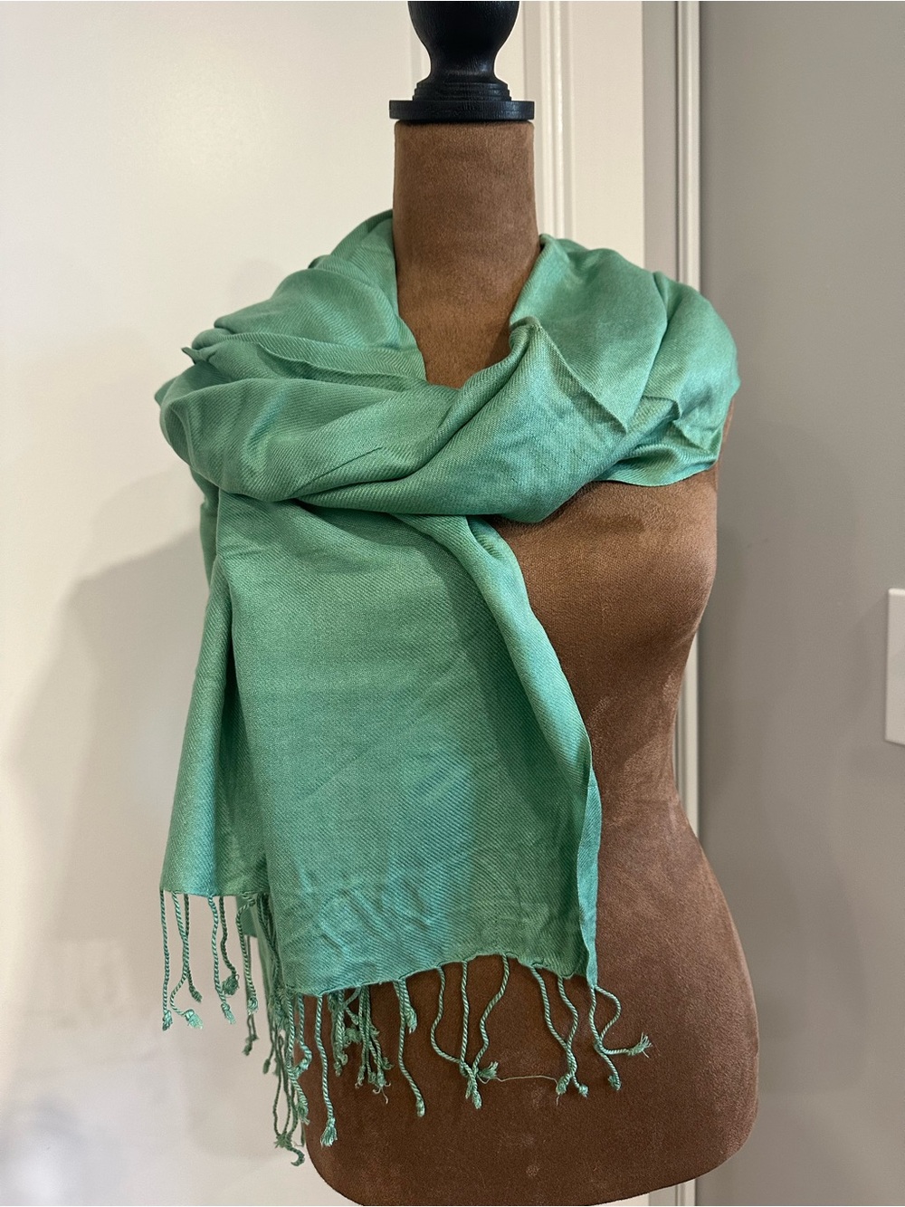 SAACHI Mint Green Lightweight Scarf with Fringe
